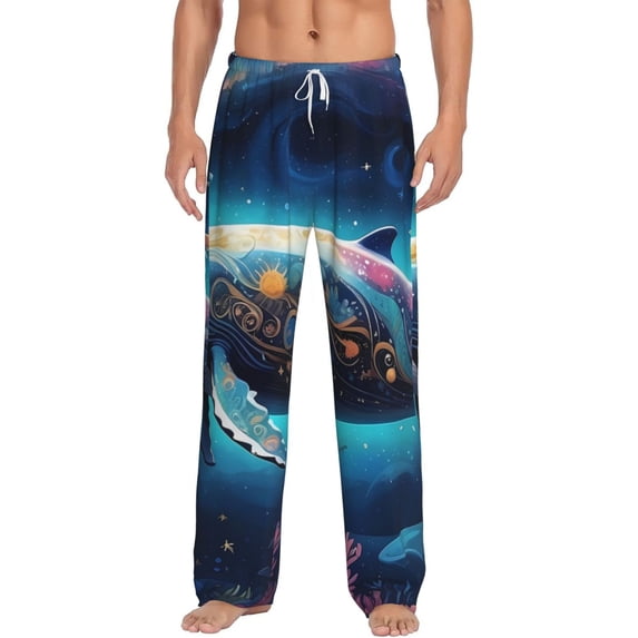 Daiia Vintage Colorful Patterned Dolphin Men's Sleep Pant with Pockets and Drawstring,Pajama Pants-Large