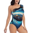thumbnail image 1 of Daiia Vintage Colorful Patterned Dolphin Women's One Piece Swimsuits Personalized One Shoulder Swimwear Asymmetric Ruffle Bathing Suits-XX-Large, 1 of 8