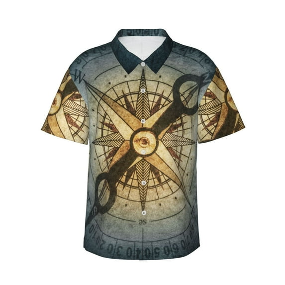 Daiia Vintage Compass Hawaiian Shirt for Men Gentle Cotton Regular Short Sleeve Casual-3X-Large