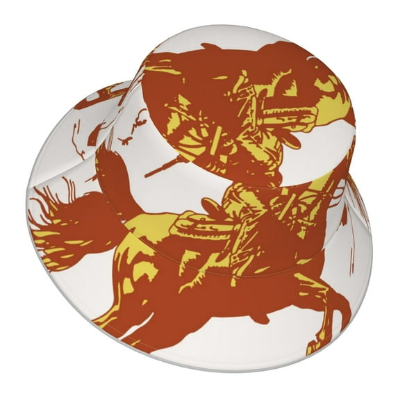 Daiia Vintage Cowboy On A Bronco Horse Pattern Bucket Hat - Trendy Cotton Sun Hat for Beach, Golf, Fishing - Fun Outdoor Vacation Boonie for Men and Women