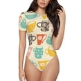 thumbnail image 1 of Daiia Vintage Cup print Women's Crew Neck Short Sleeve Bodysuit Fashion Tops Fit Casual Basic Extender Bodysuit-XX-Large, 1 of 9