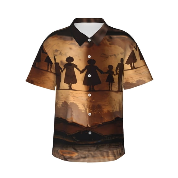 Daiia Vintage Family History Book Hawaiian Shirt for Men Gentle Cotton Regular Short Sleeve Casual-X-Large