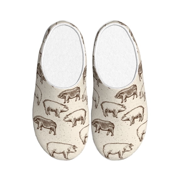 Daiia Vintage Farm Pigs Print Women’s Fuzzy Slippers Memory Foam Lightweight House Shoes Cozy Loafer Flannel House Shoes-35/36