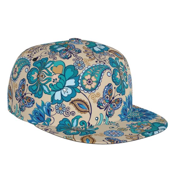 Daiia Vintage Floral Butterflies print Flat Bill Hats Flat Brim Trucker Cap Baseball Cap Adjustable Classic Low Profile Hat Unconstructed Plain Cap