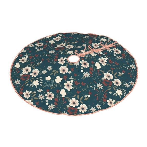 Daiia Vintage Floral Drawing Merry Christmas Tree Skirt , Xmas Large Lace-up Tree Skirt, Santa Snowflakes Rustic Home Decorations New Year Party Farmhouse Decor-30"