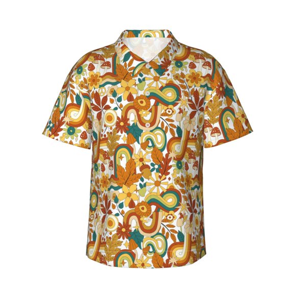 Daiia Vintage Floral Hawaiian Shirt for Men Gentle Cotton Regular Short Sleeve Casual-Large