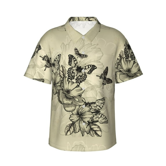 Daiia Vintage Floral Hawaiian Shirt for Men Gentle Cotton Regular Short Sleeve Casual-Medium