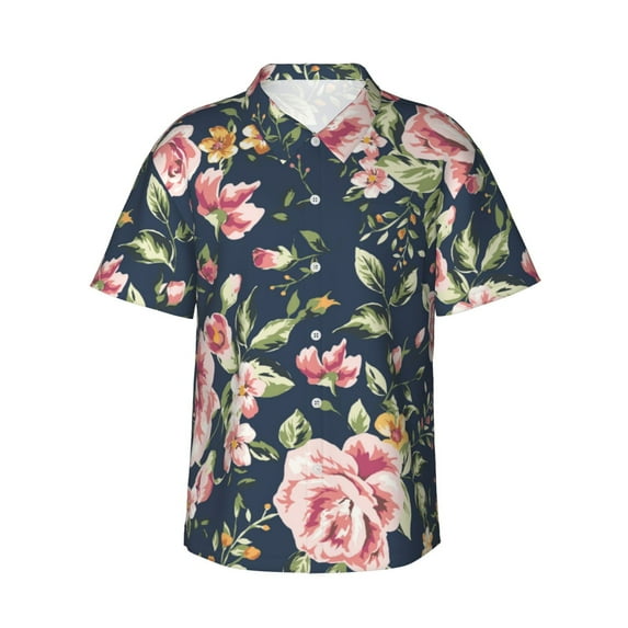Daiia Vintage Floral Hawaiian Shirt for Men Gentle Cotton Regular Short Sleeve Casual-XX-Large