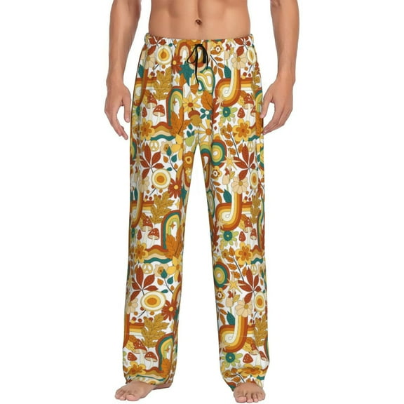 Daiia Vintage Floral Men's Sleep Pant with Pockets and Drawstring,Pajama Pants-Large