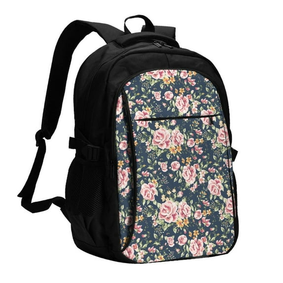 Daiia Vintage Floral Pattern USB Charging Backpack for Men and Women, Anti-Theft Backpack,Travel Backpack,School Backpack,College Backpack,Laptop Backpack