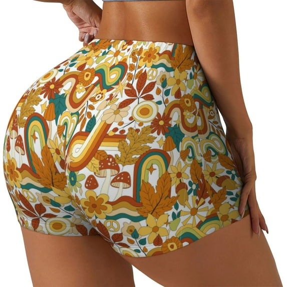 Daiia Vintage Floral Pattern Women's Workout Shorts Biker Shorts - High Waisted Workout Spandex Tummy Control Gym Running Yoga Shorts-Medium