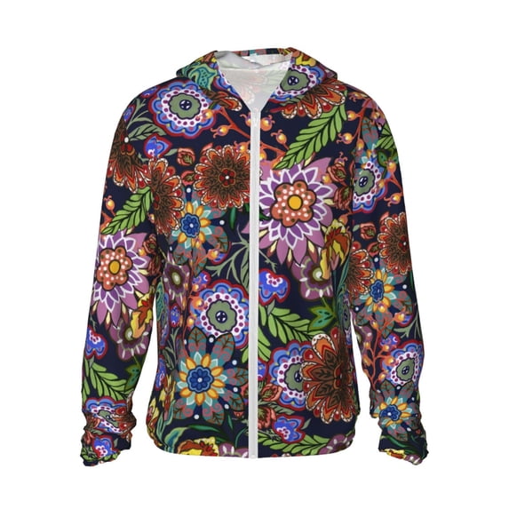 Daiia Vintage Floral UPF 50+ Sun Protection Hoodie Jacket Lightweight Long Sleeve Sun Shirt for Women Men with Pocket Hiking Outdoor-Small