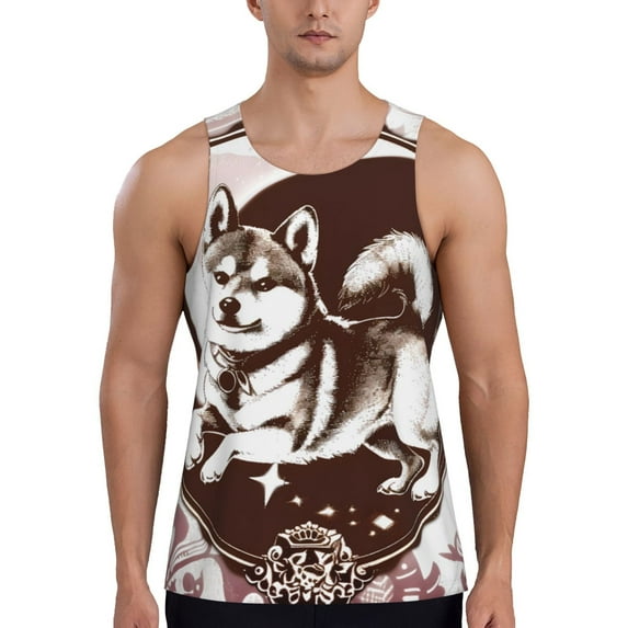 Daiia Vintage Husky Dog Printed Men's Quick Dry Fit Muscle Tank Top Slim-Fit Tank Workout Tank Top Lightweight Sports Tank Top-Small