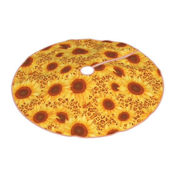 Daiia Vintage Leopard Print Sunflower Drawing Merry Christmas Tree Skirt , Xmas Large Lace-up Tree Skirt, Santa Snowflakes Rustic Home Decorations New Year Party Farmhouse Decor-30"