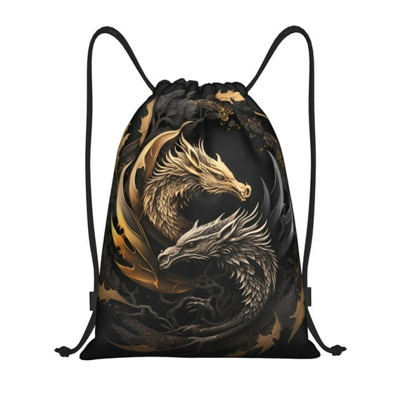 Daiia Vintage Metal Dragon Pattern Drawstring Backpack, Gym Bag, Lightweight Backpack, Water-Resistant Bag Travel Sports Backpack, Fitness Bag, Yoga Bag-Small