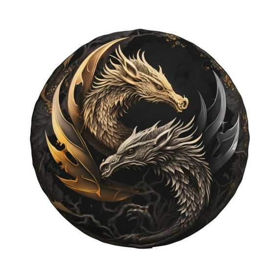 Daiia Vintage Metal Dragon Tire Covers , Travel Trailer Camper Truck SUV Motorhome Waterproof Wheel Cover, Sun Rain Snow Protector-14 inch