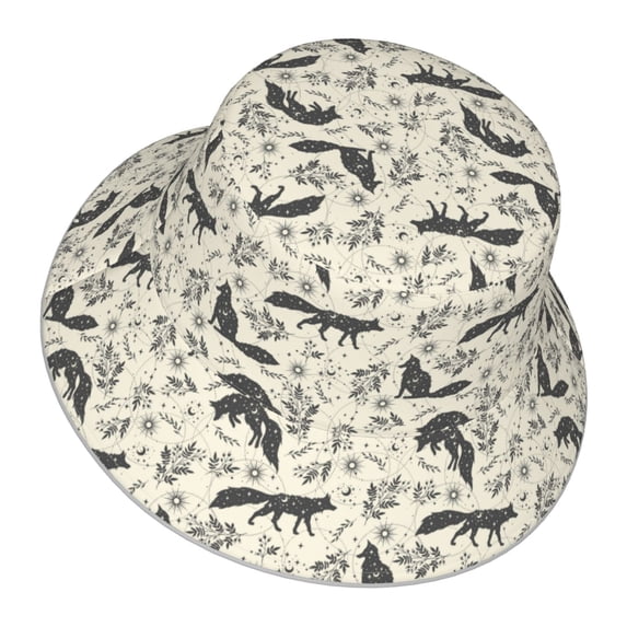 Daiia Vintage Moon Fox Pattern Bucket Hat - Trendy Cotton Sun Hat for Beach, Golf, Fishing - Fun Outdoor Vacation Boonie for Men and Women