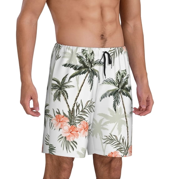 Daiia Vintage Palm Trees Mens Woven Stretch Pajama Short,Short Pajama Pants-Large