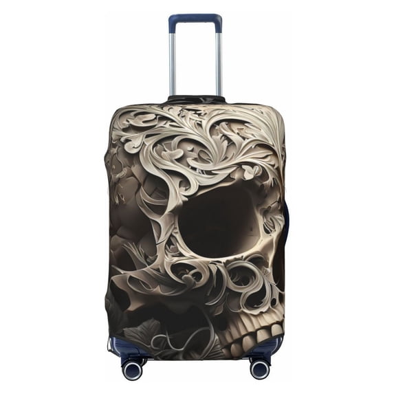 Daiia Vintage Pattern Flower Skull Luggage Cover, Thickened Washable Travel Luggage Covers, Elastic Unique Baggage Covers for 18-20 inch Luggage-Large
