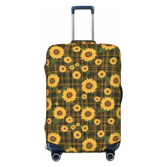 Daiia Vintage Plaid Sunflower Luggage Cover, Thickened Washable Travel Luggage Covers, Elastic Unique Baggage Covers for 18-20 inch Luggage-Medium