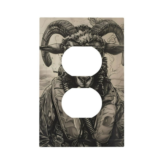 Daiia Vintage Ram Pilot Pattern Decorator Wall Plate Child Safe Outlet Cover, Switch and Outlet Covers,Size 1-Gang 5.0" x3.0" , Polycarbonate Thermoplastic-Style S