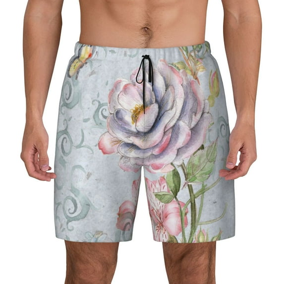 Daiia Vintage Rose Mens Swim Trunks Swim Shorts Quick Dry Swim Shorts with Mesh Lining Pockets-Large