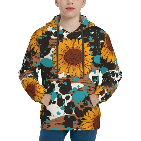 Daiia Vintage Sunflowes for Boys Fashion Hoodies & Sweatshirts with Kangaroo Pocket,Hooded Sweatshirt for Kid, Breathable& Moisture Wicking-X-Large