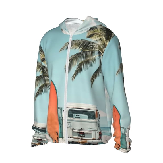 Daiia Vintage Surf Van Beach UPF 50+ Sun Protection Hoodie Jacket Lightweight Long Sleeve Sun Shirt for Women Men with Pocket Hiking Outdoor-Medium