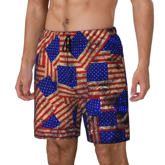Daiia Vintage USA Flag Mens Swim Trunks Swim Shorts Quick Dry Swim Shorts with Mesh Lining Pockets-Medium