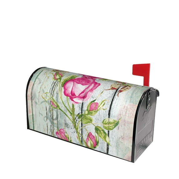 Daiia Vintage Wood Background with Floral Mailbox Cover , Magnetic Welcome Mailbox Wraps Post Letter Box Cover for Garden Yard Home Decor-25.5x21 in