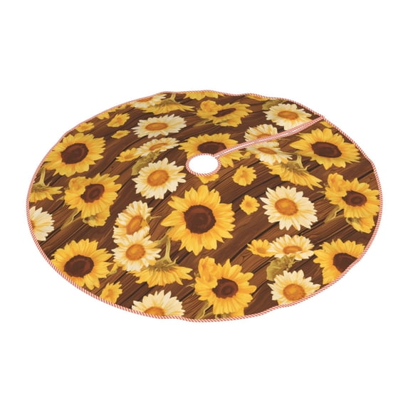 Daiia Vintage Wood Grain Sunflower A Drawing Merry Christmas Tree Skirt , Xmas Large Lace-up Tree Skirt, Santa Snowflakes Rustic Home Decorations New Year Party Farmhouse Decor-48"