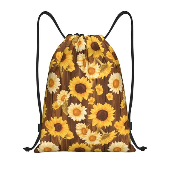 Daiia Vintage Wood Grain Sunflower A Pattern Drawstring Backpack, Gym Bag, Lightweight Backpack, Water-Resistant Bag Travel Sports Backpack, Fitness Bag, Yoga Bag-Medium