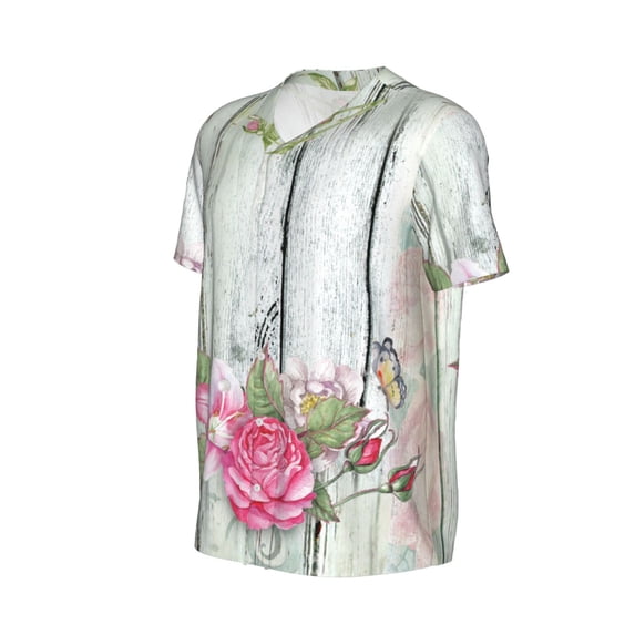 Daiia Vintage Wood with Floral Mens Baseball Jersey Button Down Shirts Short Sleeve Sports Uniforms-Small