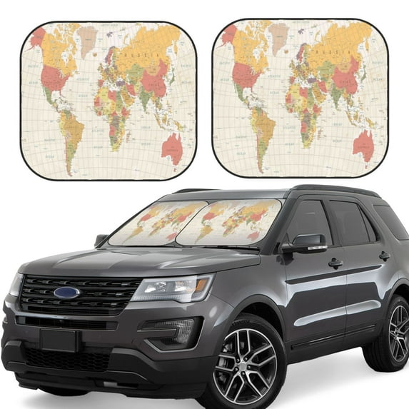 Daiia Vintage World Map1 2PCS Car Windshield Sun Shade, Foldable Sun Shield for Car Front Window, Auto Sun Blocker Visor Protector Universal for Truck SUV Pickup-Small