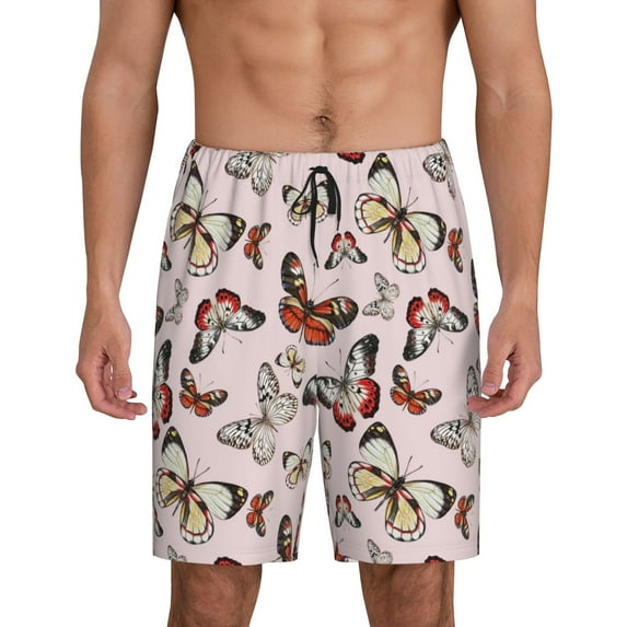 Daiia Vintage flowers Pattern Mens Woven Stretch Pajama Short,Short Pajama Pants-Small