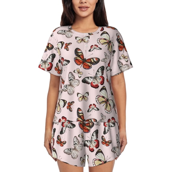 Daiia Vintage flowers Pattern Womens Pajama Sets Short Sleeve Pajamas for Women Sets Soft Lounge Sets Casual Round Neck Sleepwear PJS-Medium