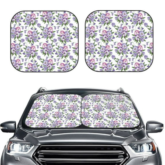 Daiia Violets Flowers 2PCS Car Windshield Sun Shade, Foldable Sun Shield for Car Front Window, Auto Sun Blocker Visor Protector Universal for Truck SUV Pickup-Small