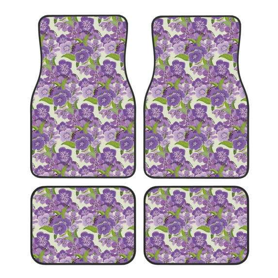 Daiia Violets Flowers Printed Car Floor Mats Set of 4, Durable Non Slip Auto Floor Carpet, Car Interior Carpets Proof Foot Pads Anti-Slip Cushion Automoetive Accessories