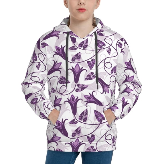 Daiia Violets Flowers for Boys Fashion Hoodies & Sweatshirts with Kangaroo Pocket,Hooded Sweatshirt for Kid, Breathable& Moisture Wicking-Small