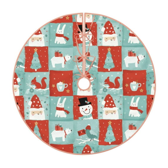 Daiia Warm Christmas Memories Drawing Merry Christmas Tree Skirt , Xmas Large Lace-up Tree Skirt, Santa Snowflakes Rustic Home Decorations New Year Party Farmhouse Decor-48"