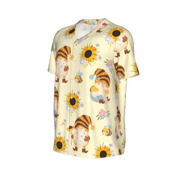 Daiia Watercolor Bee Honey Honeycomb Bee Mens Baseball Jersey Button Down Shirts Short Sleeve Sports Uniforms-X-Large
