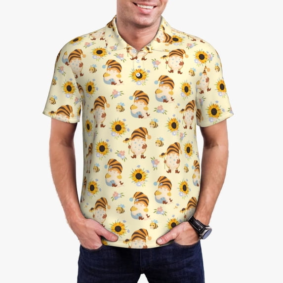Daiia Watercolor Bee Honey Honeycomb Bee Pattern Men’s Polo Shirts,Solid Deck Shirt,Classic Fit, Breathable Cotton Polo for Casual and Sport Wear-4X-Large