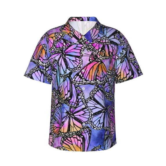 Daiia Watercolor Butterflies Hawaiian Shirt for Men Gentle Cotton Regular Short Sleeve Casual-3X-Large