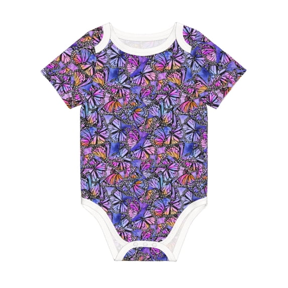Daiia Watercolor Butterflies Printed Unisex-Baby Short Sleeve Onesies Bodysuits Baby Climbing Clothes Soft and Comfortable Romper with Expandable Shoulder Design-6 Months