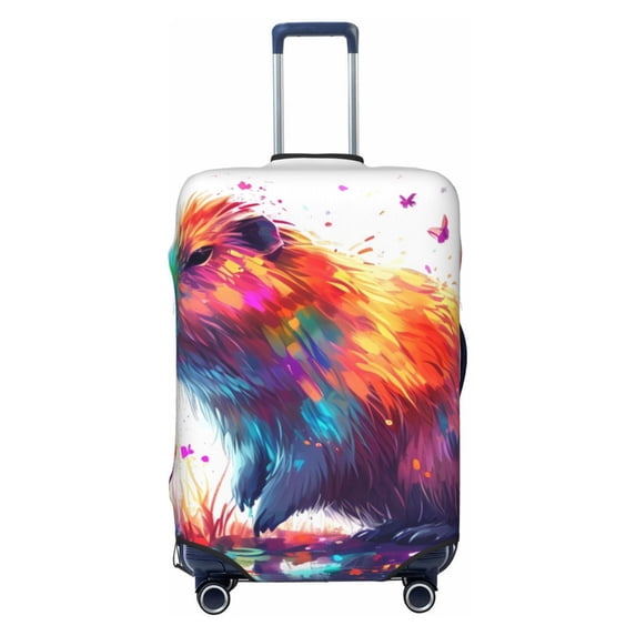 Daiia Watercolor Butterfly Guinea Pig Luggage Cover, Thickened Washable Travel Luggage Covers, Elastic Unique Baggage Covers for 18-20 inch Luggage-X-Large