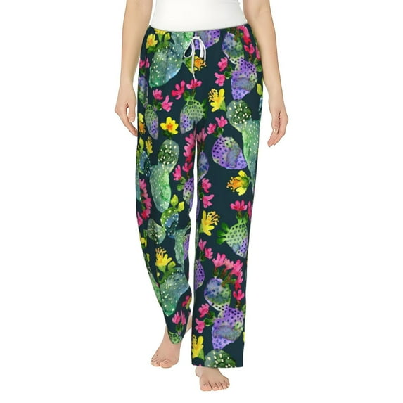 Daiia Watercolor Cactuses Women's Sleep Pant with Pockets and Drawstring,Pajama Pants-XX-Large