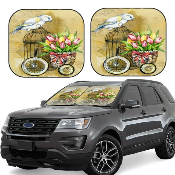 Daiia Watercolor Canary Bird 2PCS Car Windshield Sun Shade, Foldable Sun Shield for Car Front Window, Auto Sun Blocker Visor Protector Universal for Truck SUV Pickup-Large