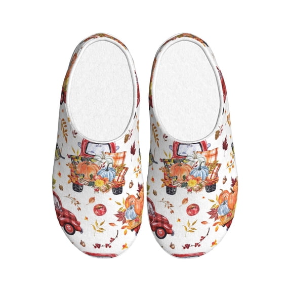 Daiia Watercolor Fall Print Women’s Fuzzy Slippers Memory Foam Lightweight House Shoes Cozy Loafer Flannel House Shoes-44/45