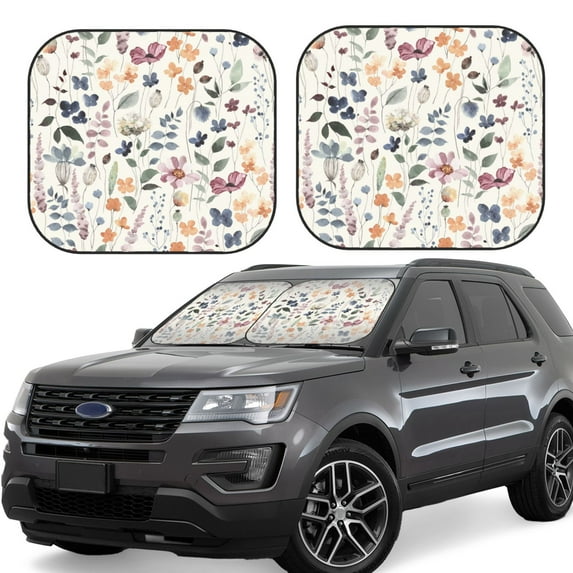 Daiia Watercolor Floral 2PCS Car Windshield Sun Shade, Foldable Sun Shield for Car Front Window, Auto Sun Blocker Visor Protector Universal for Truck SUV Pickup-Small