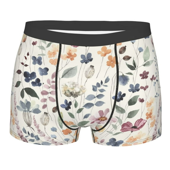 Daiia Watercolor Floral Men's Underwear Boxer Briefs, Cotton Stretch Moisture-Wicking Underwear-X-Large